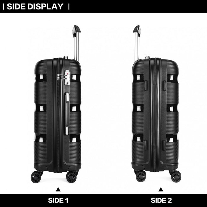 K2092 - Kono Bright Hard Shell Pp Suitcase 3 Pieces Set - Classic Collection - Black - Image 3