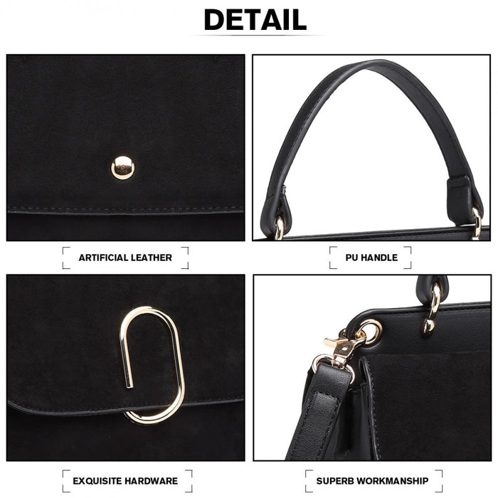 Lb6871-miss Lulu Stylish Ladies Leather Handbag Shoulder Bag Black - Image 4