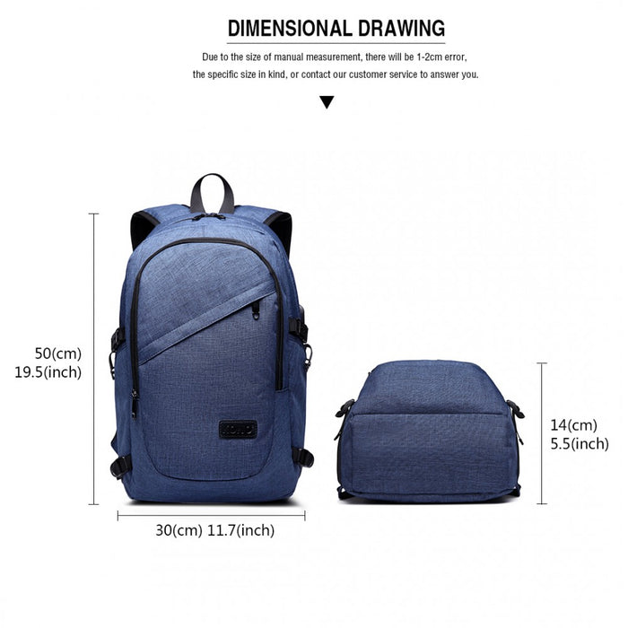 E6715 - Kono Business Laptop Backpack With Usb Charging Port - Navy Blue - Image 4