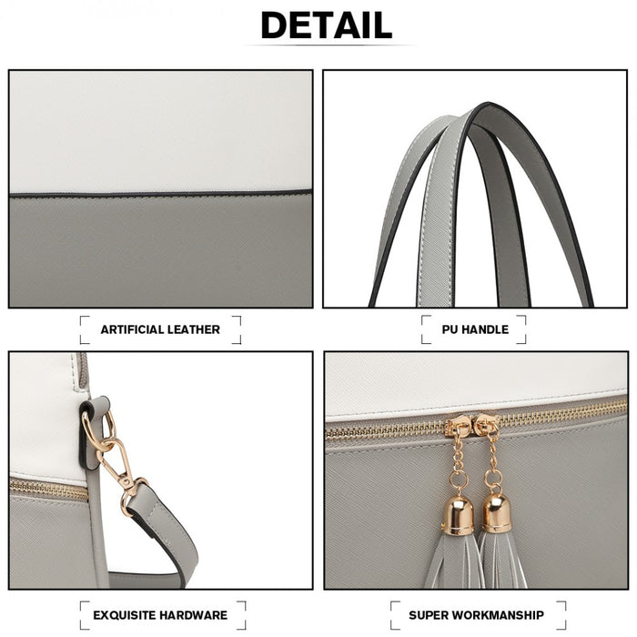 Lg2023 - Miss Lulu 3 Piece Leather Look Tote Bag Set - Grey And White - Image 6