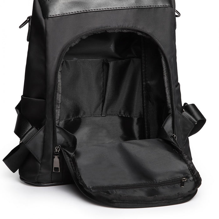 Lg1903 - Miss Lulu Two Way Backpack Shoulder Bag With Pom Pom Pendant - Black - Image 9