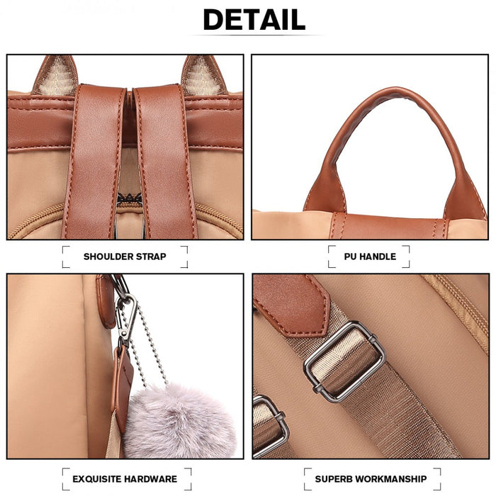 Lg1903 - Miss Lulu Two Way Backpack Shoulder Bag With Pom Pom Pendant - Brown - Image 7