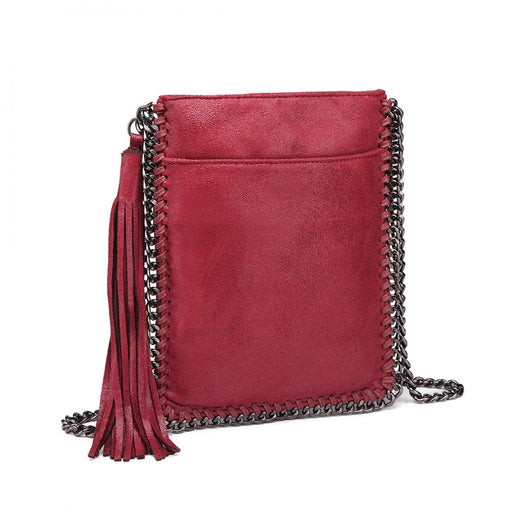 E6845 - Miss Lulu Leather Look Chain Shoulder Bag With Tassel Pendant - Burgundy - Image 1