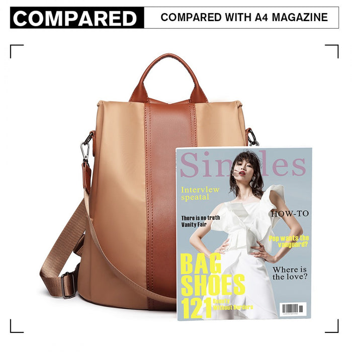 Lg1903 - Miss Lulu Two Way Backpack Shoulder Bag With Pom Pom Pendant - Brown - Image 6