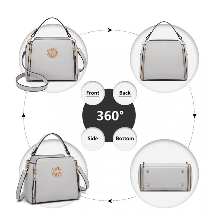 Lb2126 - Miss Lulu Leather Look Practical Crossbody Bag - Grey - Image 3