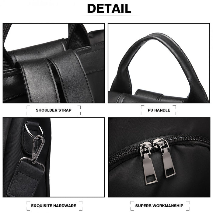 Lg1903 - Miss Lulu Two Way Backpack Shoulder Bag With Pom Pom Pendant - Black - Image 7