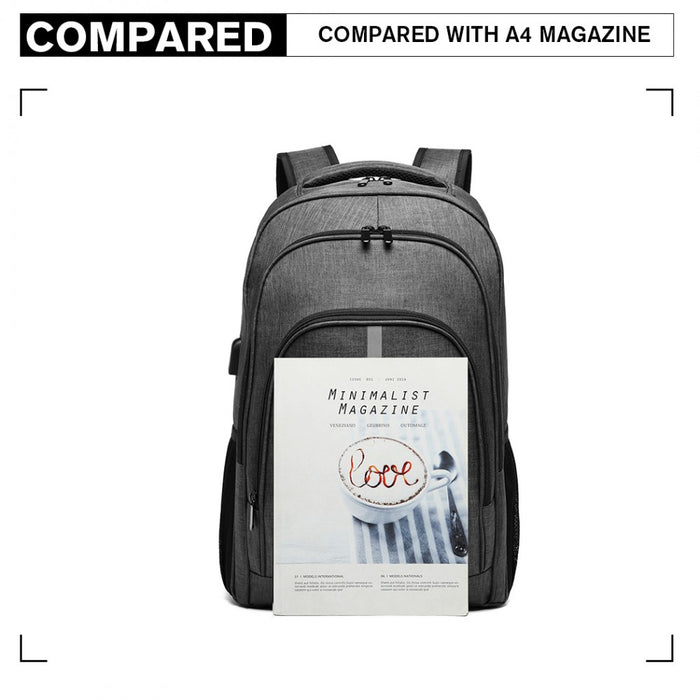 E1972 - Kono Large Backpack With Reflective Stripe And Usb Charging Interface - Grey - Image 6