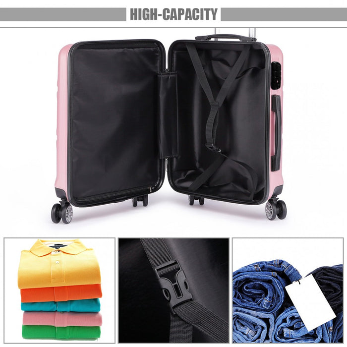 K1871-1l - Kono Abs Sculpted Horizontal Design 3 Piece Suitcase Set - Pink