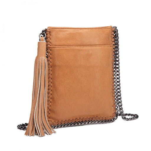 E6845 - Miss Lulu Leather Look Chain Shoulder Bag With Tassel Pendant - Brown - Image 1