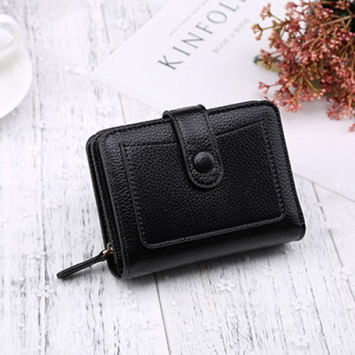 LB02848 BLACK Ladies' Simple PU Leather Short Zipper Purse-0