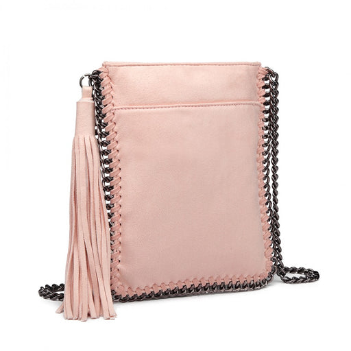 E6845 - Miss Lulu Leather Look Chain Shoulder Bag With Tassel Pendant - Pink - Image 1