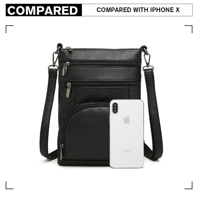 Lb6927 - Miss Lulu Multi Pocket Leather Look Rfid-blocking Cross Body Bag - Black - Image 5