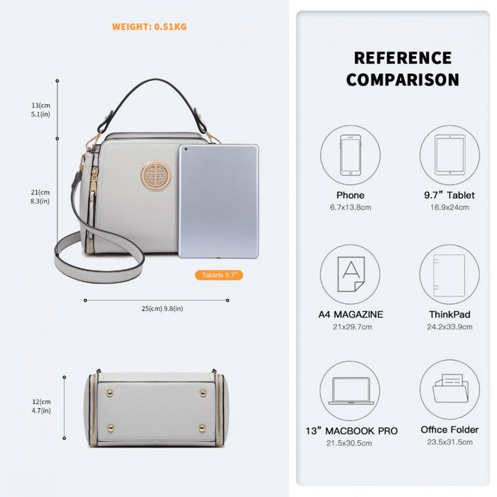 Lb2126 - Miss Lulu Leather Look Practical Crossbody Bag - Grey - Image 4