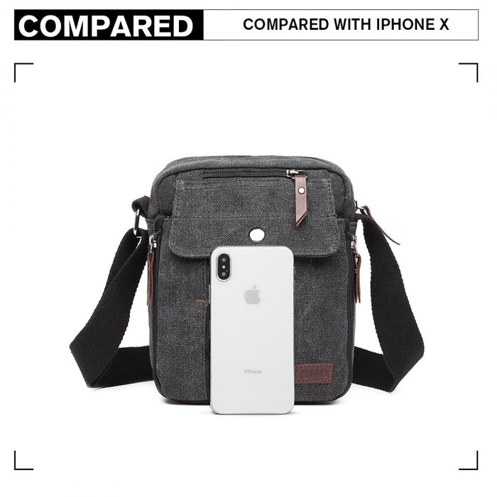 E1971 - Kono Multi Pocket Cross Body Shoulder Bag - Black - Image 5