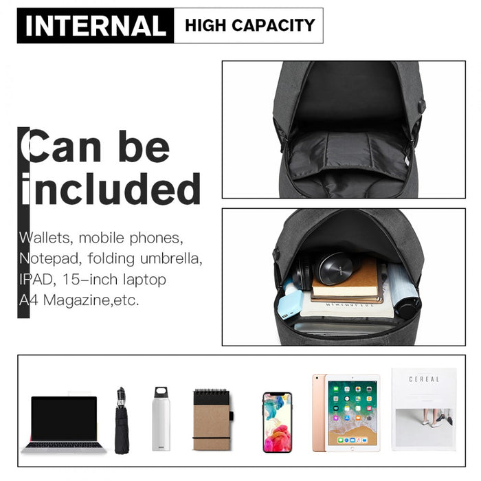 E1972 - Kono Large Backpack With Reflective Stripe And Usb Charging Interface - Grey - Image 8