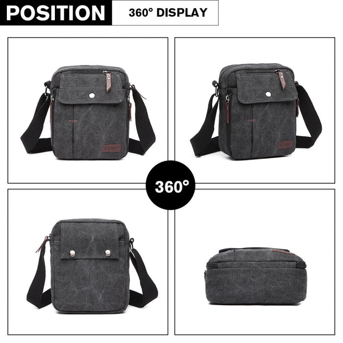 E1971 - Kono Multi Pocket Cross Body Shoulder Bag - Black - Image 3