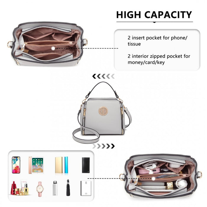 Lb2126 - Miss Lulu Leather Look Practical Crossbody Bag - Grey - Image 6