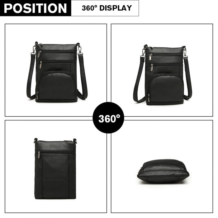 Lb6927 - Miss Lulu Multi Pocket Leather Look Rfid-blocking Cross Body Bag - Black - Image 3