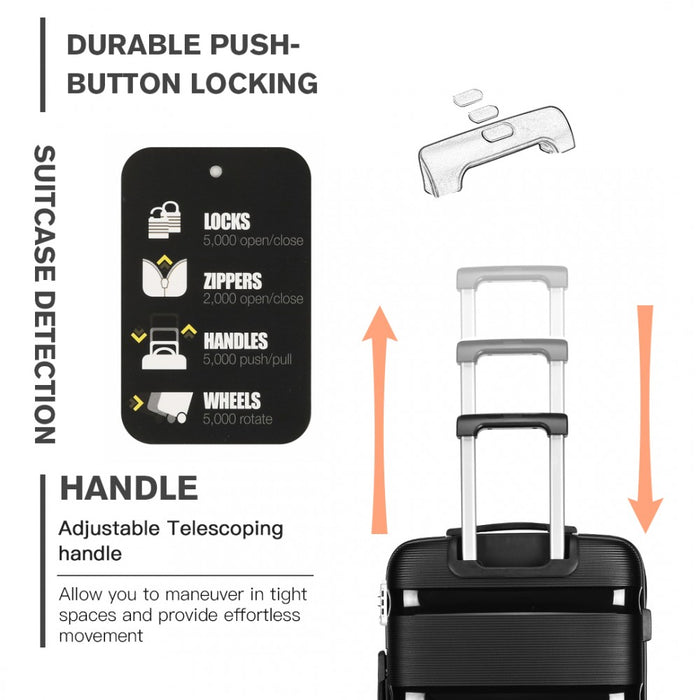 K2092 - Kono Bright Hard Shell Pp Suitcase 3 Pieces Set - Classic Collection - Black - Image 8