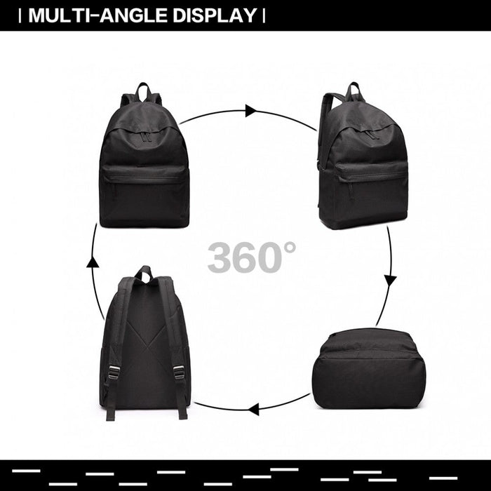 700d - Miss Lulu Large Plain Unisex Backpack Black