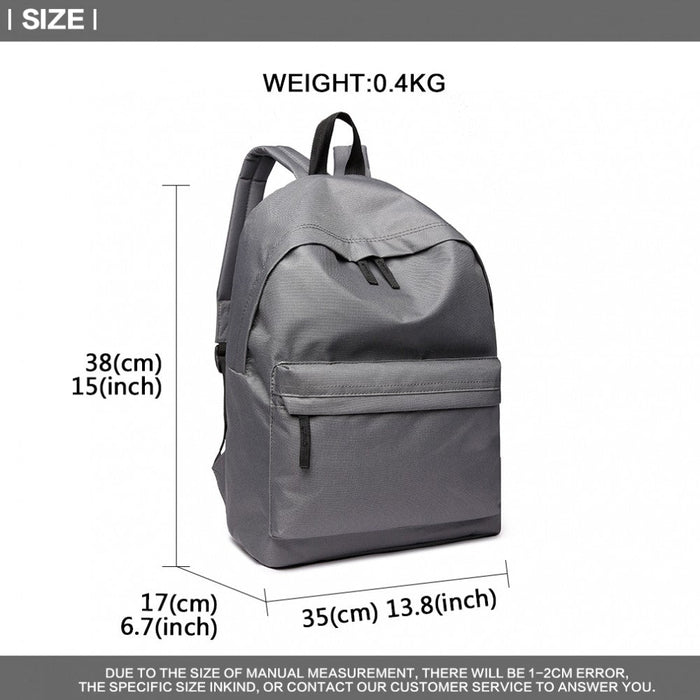 700d - Miss Lulu Large Plain Unisex Backpack Grey