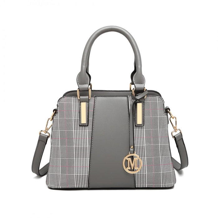 Lg2001 - Miss Lulu Gingham Plaid Panel Shoulder Bag - Grey - Image 2