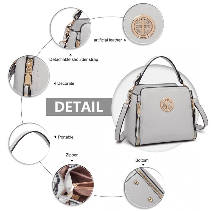 Lb2126 - Miss Lulu Leather Look Practical Crossbody Bag - Grey - Image 5