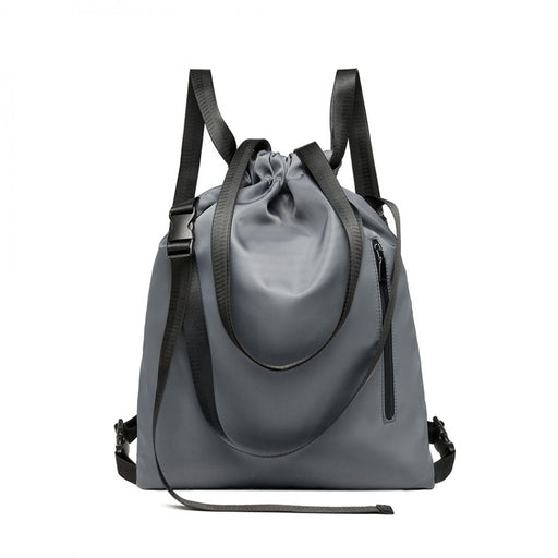 E6912 - Kono Nylon Multi Way Drawstring Backpack Shoulder Bag - Black - Image 1