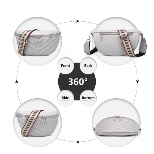 Lb2307 - Miss Lulu Wide Strap Bum Bag Lightweight Adjustable Waist Bag - Grey - Image 3