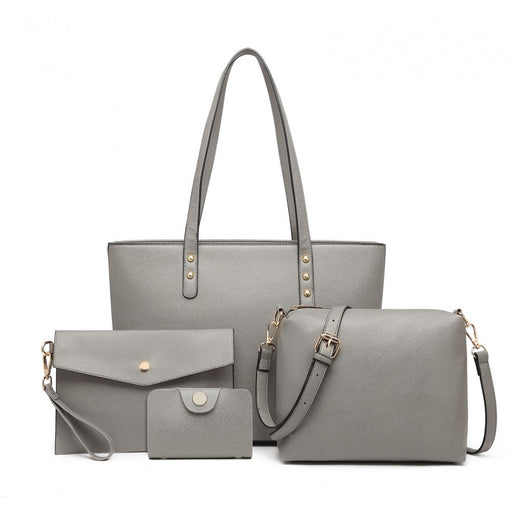 Lg6931 - Miss Lulu 4 Piece Handbag Set - Grey - Image 1