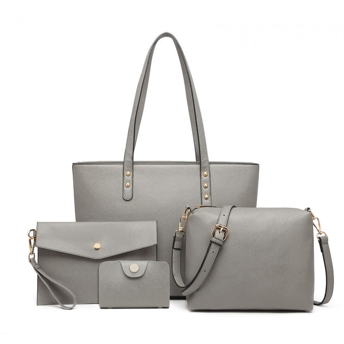 Lg6931 - Miss Lulu 4 Piece Handbag Set - Grey - Image 1