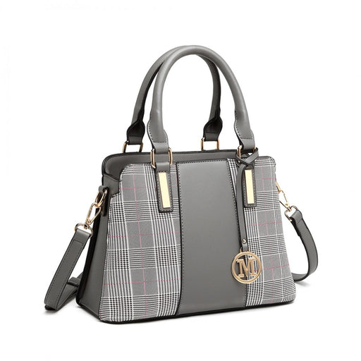 Lg2001 - Miss Lulu Gingham Plaid Panel Shoulder Bag - Grey - Image 1