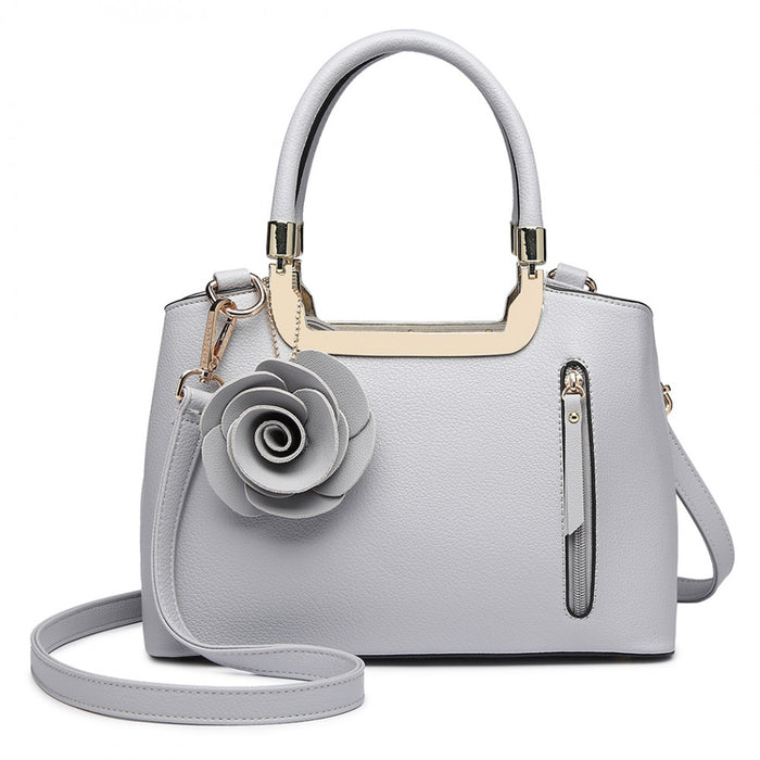 Lg1847 - Miss Lulu Pu Leather Rose Hanging Ornament Handbag - Grey - Image 1