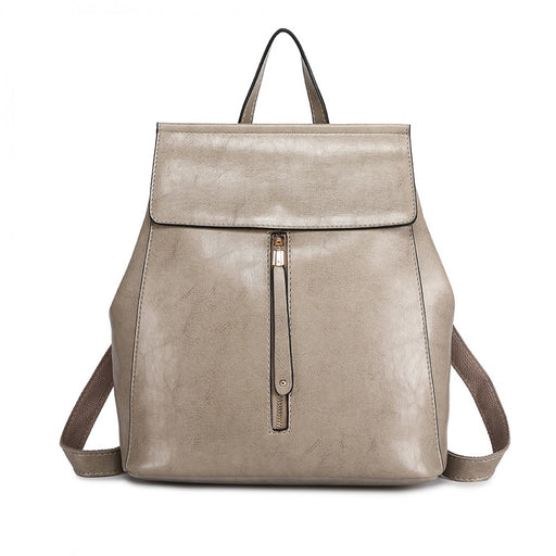 E6833 - Miss Lulu Vintage Oil-wax Faux Leather Backpack - Grey - Image 1