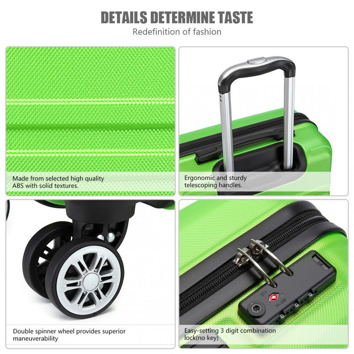 Abs 20 Inch Sculpted Horizontal Design Cabin Luggage - Green