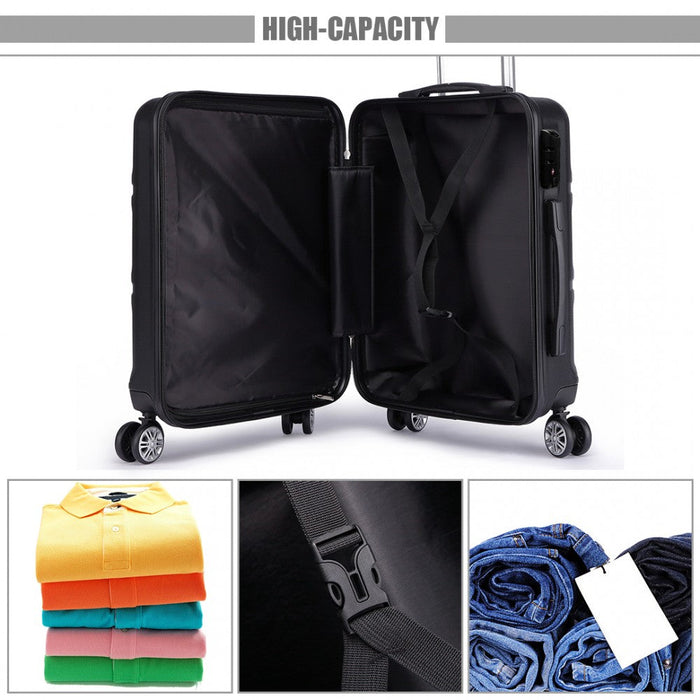 Abs Sculpted Horizontal Design 20 Inch Cabin Luggage - Black