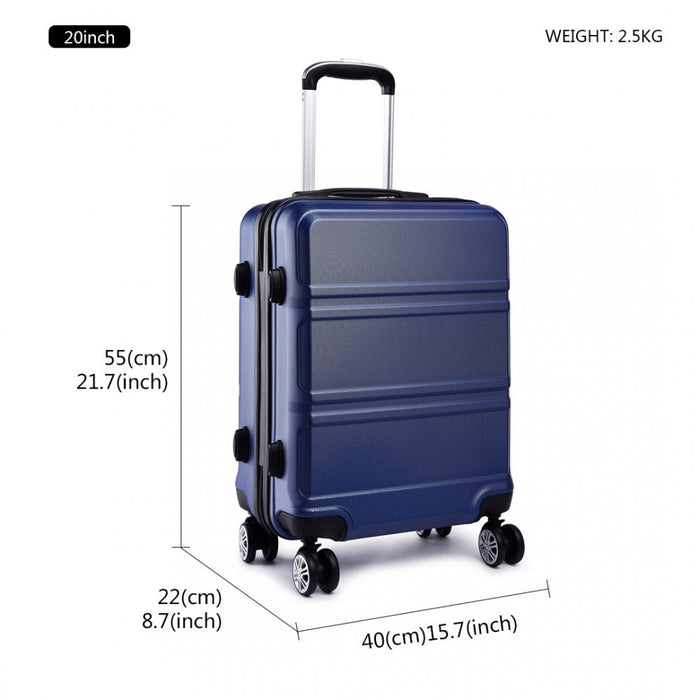 Abs Sculpted Horizontal Design 20 Inch Cabin Luggage - Navy Blue