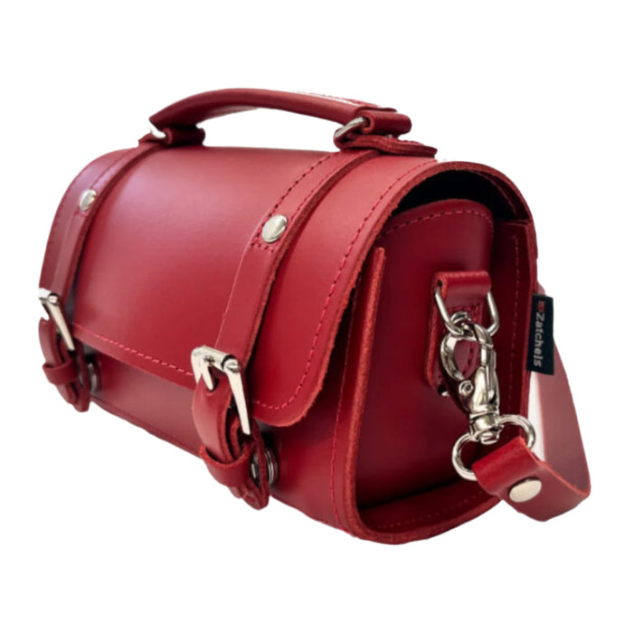 Handmade Leather Bowler Bag - Red-1