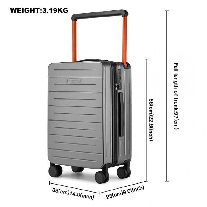 British Traveller 20 Inch Wide Handle Hard Shell PC Luggage With TSA Lock - Grey
