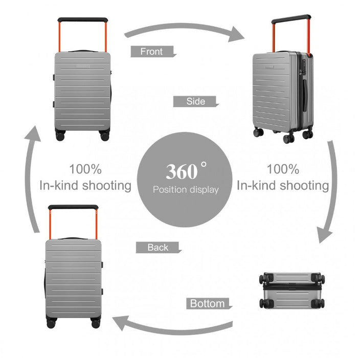 British Traveller 20 Inch Wide Handle Hard Shell PC Luggage With TSA Lock - Grey