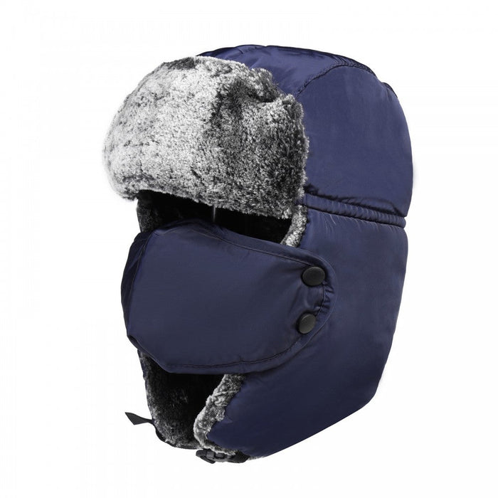 Cap-5 - Unisex 3-in-1 Thermal Faux Fur Lined Trapper Hat - Navy