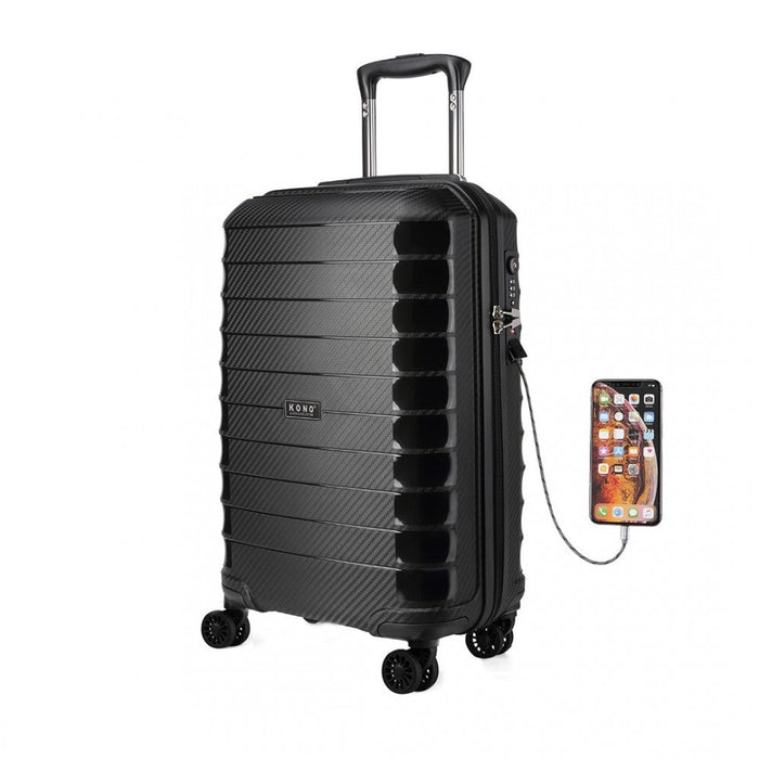 Cabin Size Classic Collection Polypropylene Luggage With Charging Interface - Black