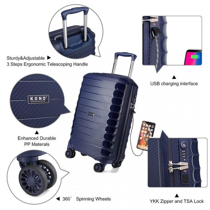 Cabin Size Classic Collection Polypropylene Luggage With Charging Interface - Navy Blue