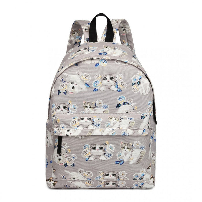 E1401-17ct - Miss Lulu Large Backpack Cat Polka Dot - Grey