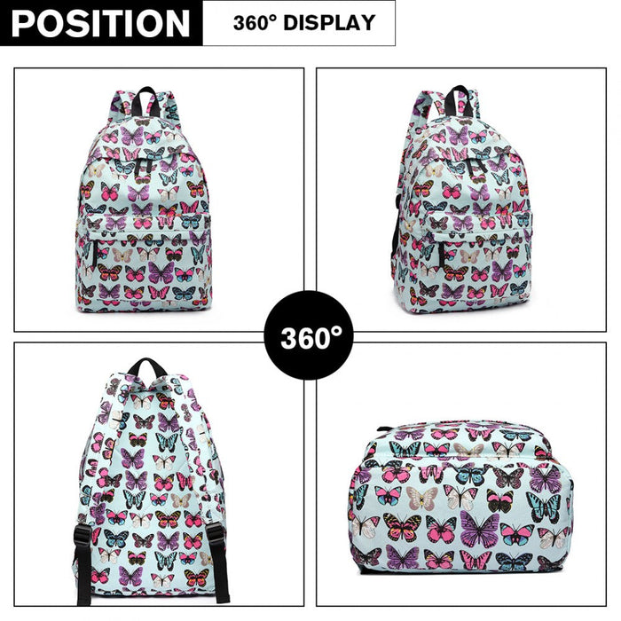 E1401b - Miss Lulu Large Backpack Butterfly Blue