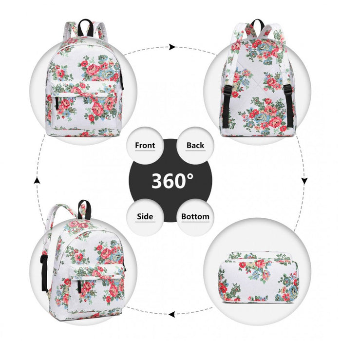 E1401f - Miss Lulu Large Backpack Flower Polka Dot - White