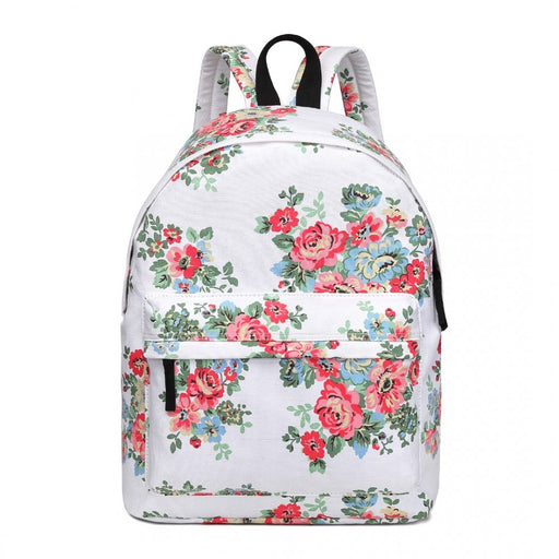 E1401f - Miss Lulu Large Backpack Flower Polka Dot - Beige - Image 1