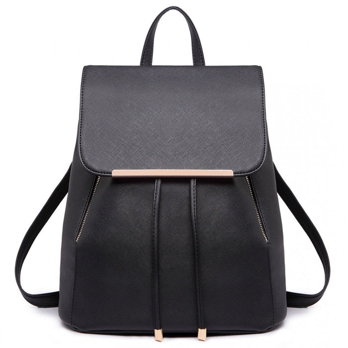 E1669 - Miss Lulu Faux Leather Stylish Fashion Backpack - Black