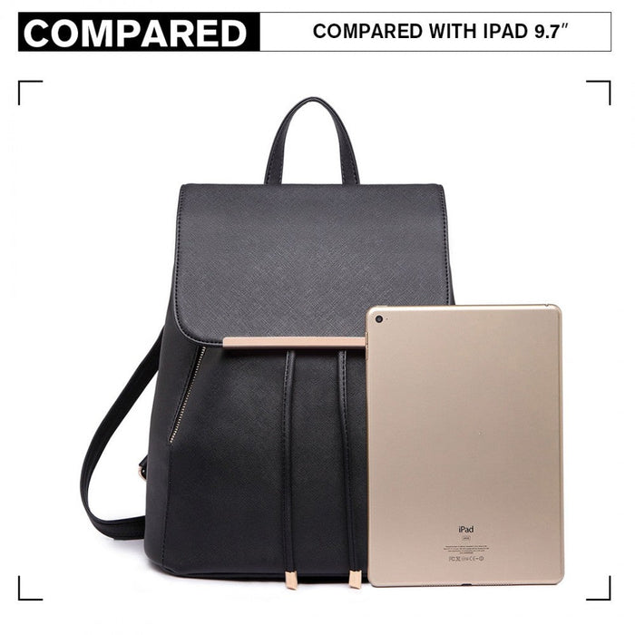 E1669 - Miss Lulu Faux Leather Stylish Fashion Backpack - Black