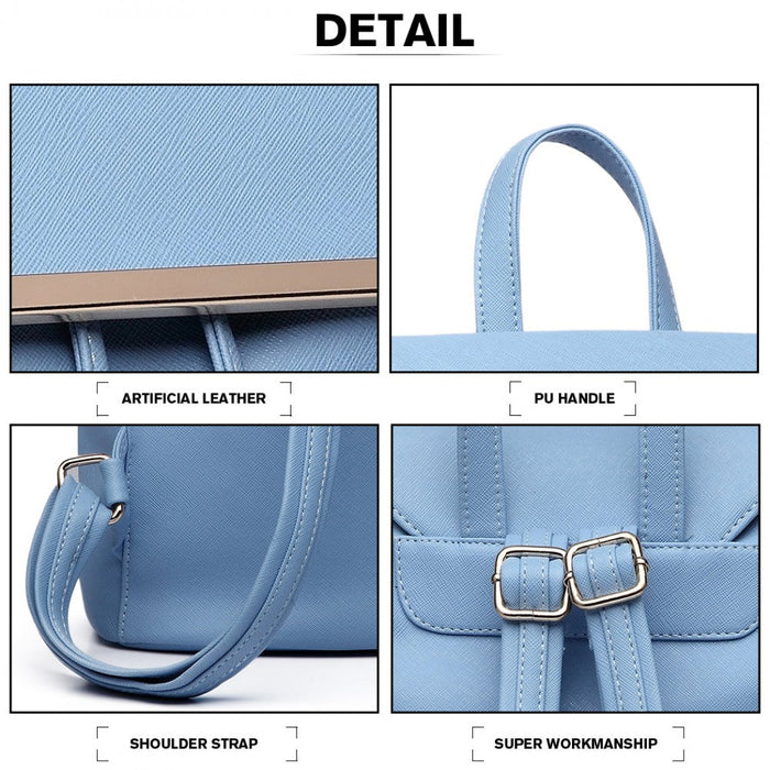 E1669 - Miss Lulu Faux Leather Stylish Fashion Backpack - Light Blue
